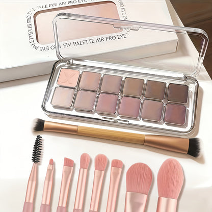 Eyeshadow Palette 12 Colors with Brush 2-in-1 Eyeshadow & Blush – Shimmer Glitter Matte Pearlescent Shades, Waterproof Long-Lasting Light Pink Series, Travel Size Eye Makeup for Women & Beginners