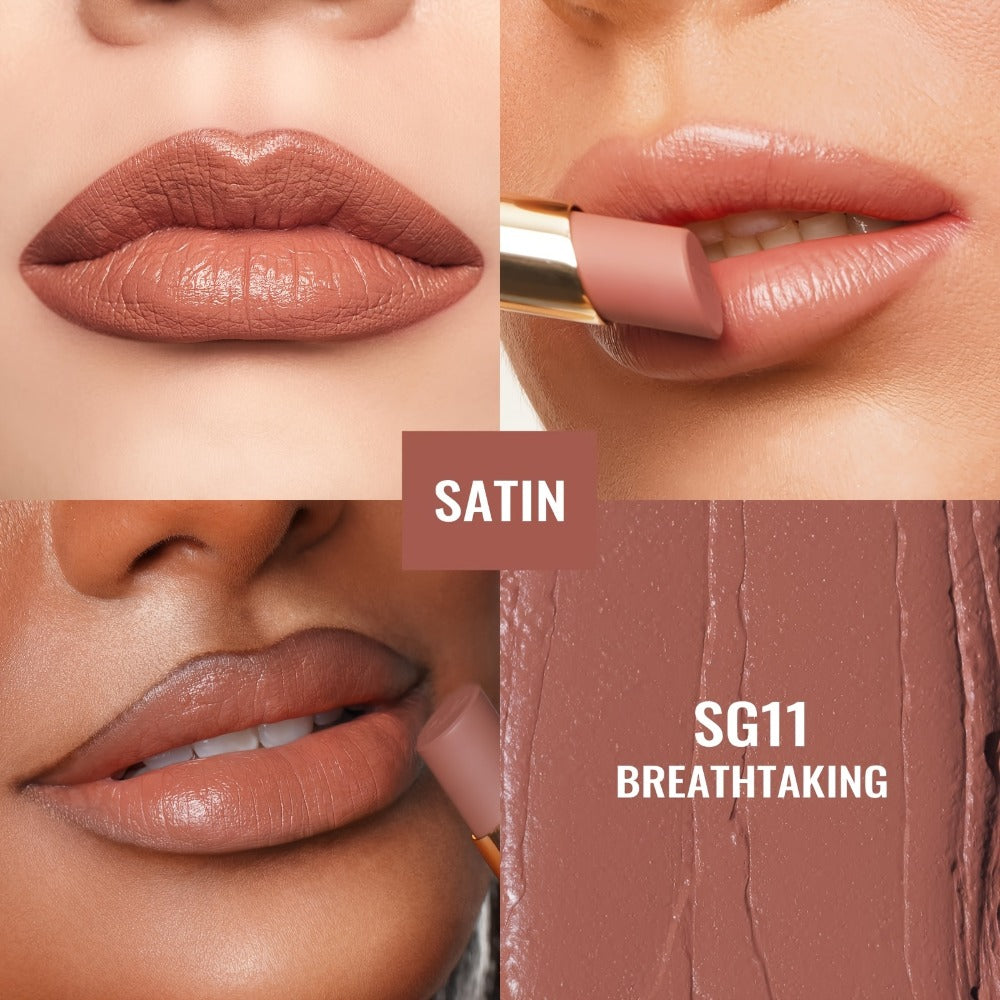 12 g Nude Satin Lipstick Set with Lightweight Cream-to-Satin Formula in Two Checkout Sets for Daily Makeup