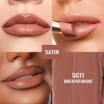 12 g Nude Satin Lipstick Set with Lightweight Cream-to-Satin Formula in Two Checkout Sets for Daily Makeup