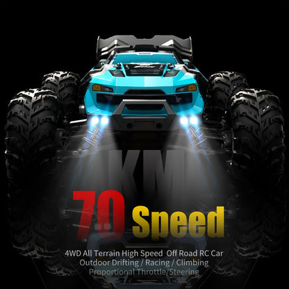 Remote Control Car, 1:16 4WD RC390 Off-Road Racer with 70 km/h Label, LED Lights and Two Batteries