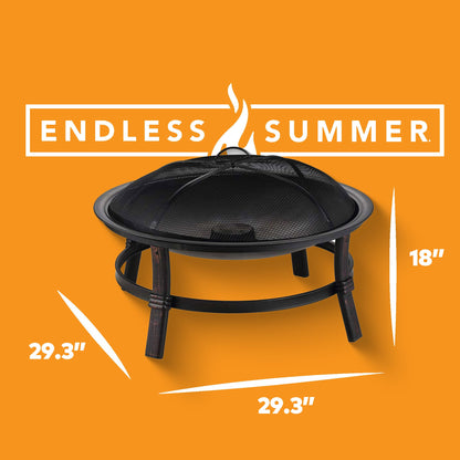 29.3-Inch Round Fire Pit Bowl with Domed Mesh Cover, Four-Leg Stand and Long Poker in Black