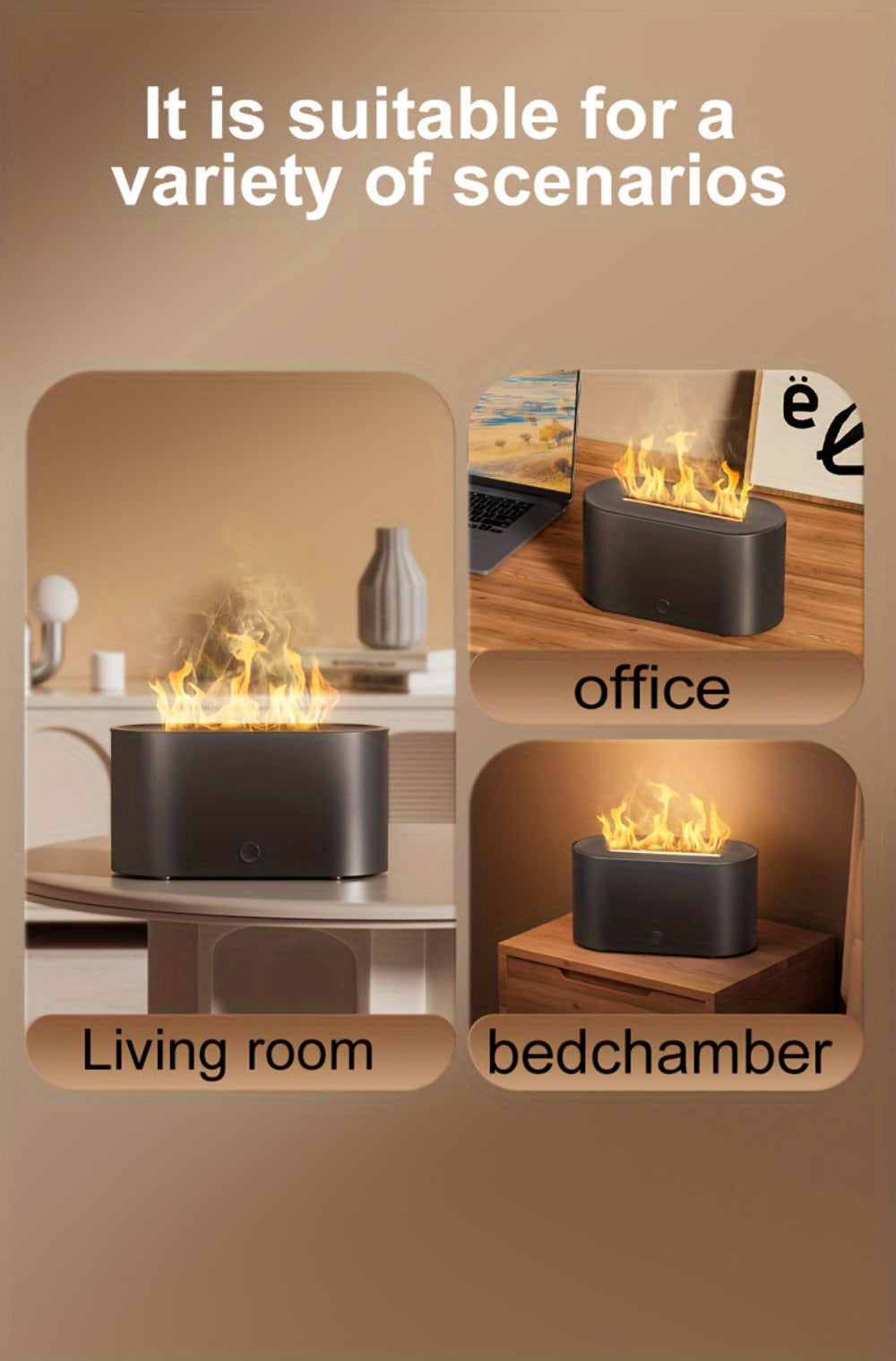 Humidifier Mini Flame-Effect USB Diffuser with Three Mist Levels and One, Two or Three-Piece Sets