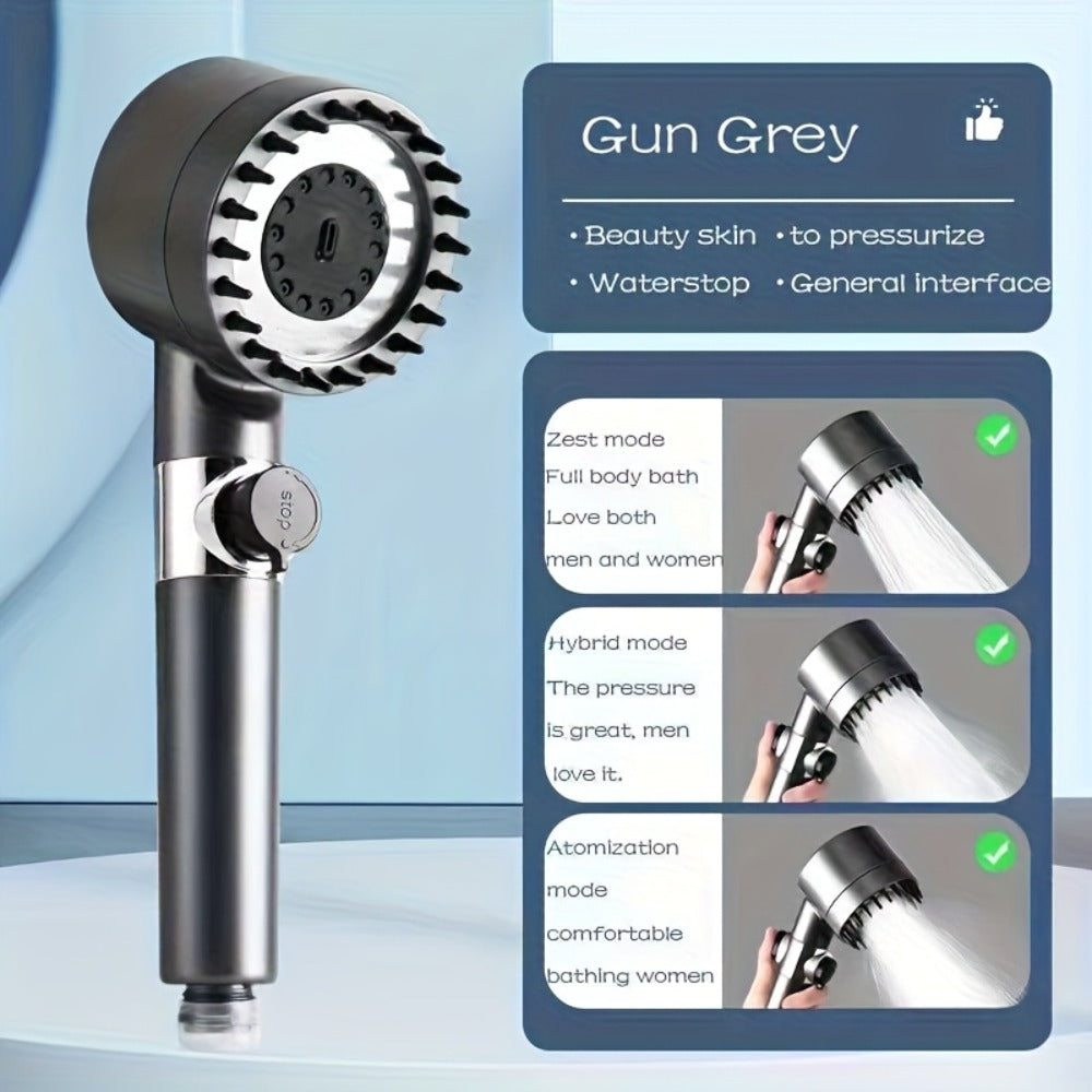 Nine-Piece Handheld Shower Head Set with Three Spray Modes, 59-Inch Hose, Five Cartridges and Wall Bracket
