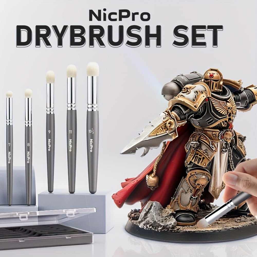 Dry Brush Set for Miniature Painting 7 Sizes – Professional Drybrush Kit with Storage Case | Hobby Detail Paint Brushes for Models Warhammer DnD Figures | Black & Gray | Gift for Hobbyists