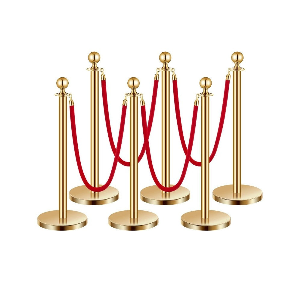 Stanchion Posts with Red Velvet Rope Set - Gold Crowd Control Barrier, for Home, Office and Event Organization
