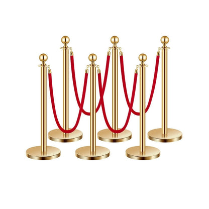 Stanchion Posts with Red Velvet Rope Set - Gold Crowd Control Barrier, for Home, Office and Event Organization