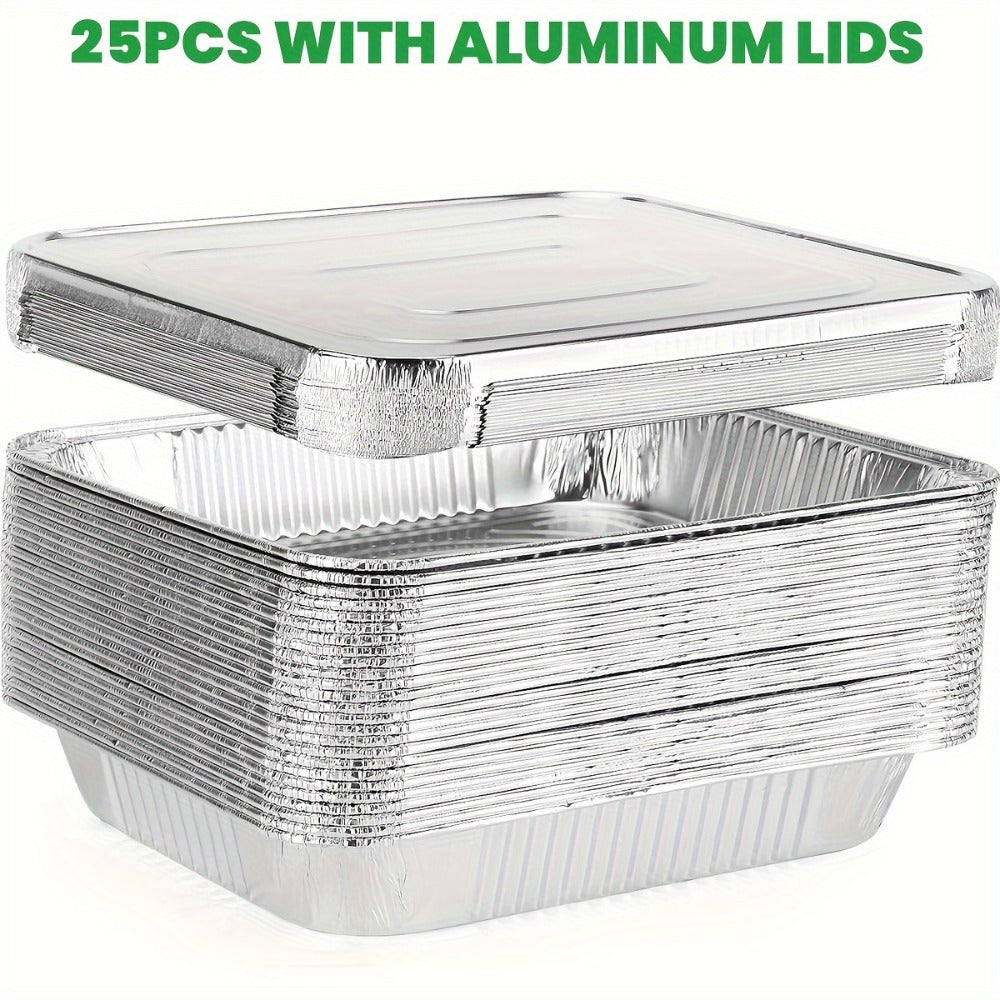 Disposable Aluminum Pans with Lids 25 Pack – 9x13 Half Size Heavy-Duty Foil Baking Trays for Roasting, Reheating & Cooking – Oven & Steam Table Safe, Chafing Dish Pans for Home & Commercial Use
