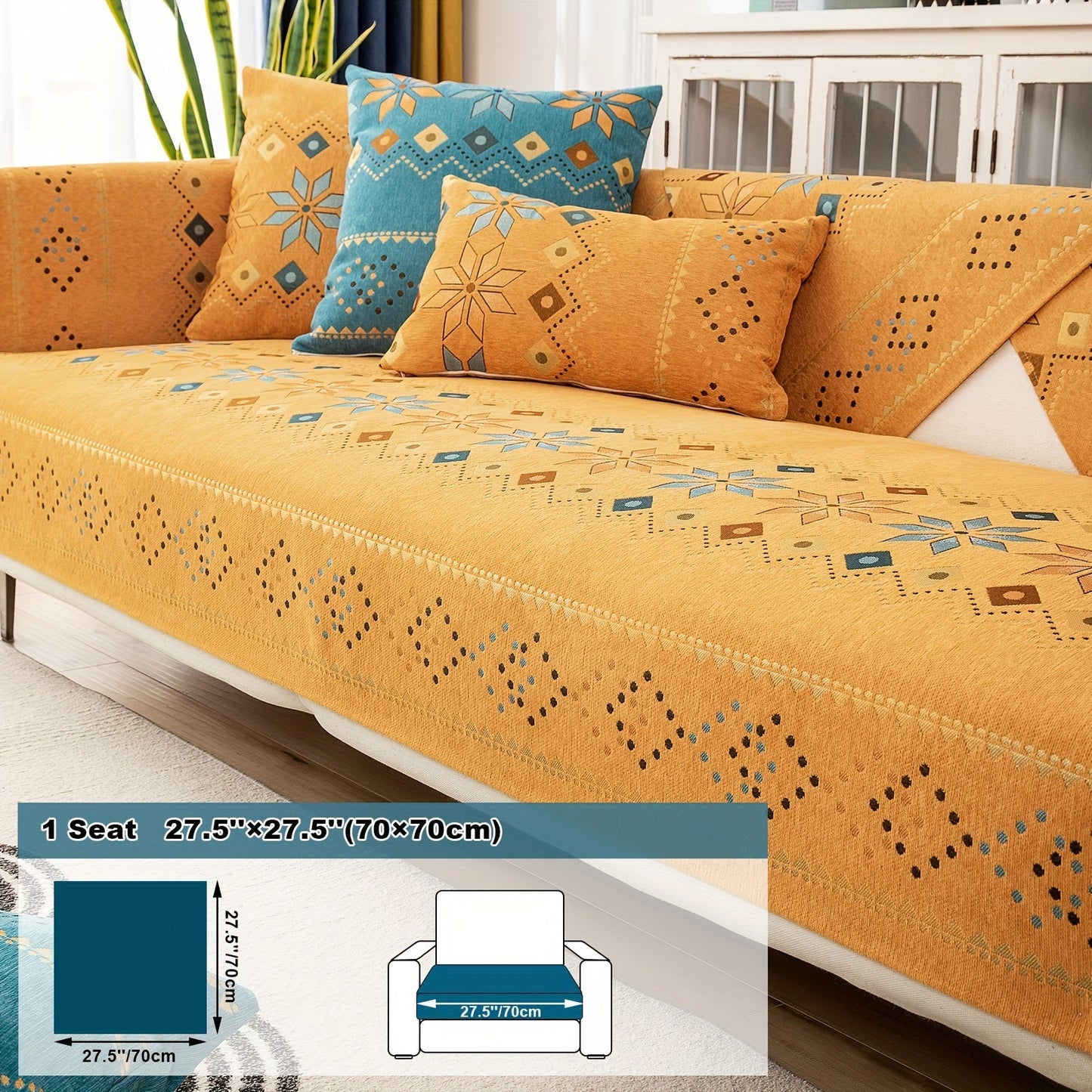 Sofa Cover Bohemian Geometric Panels for 1 to 4 Seats, Armrest or Backrest in Five Color Options