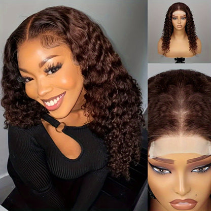 20 Inch 4x4 HD Lace Curly Bob Human Hair Wig in Reddish Brown Number 33 with Baby Hair for Women