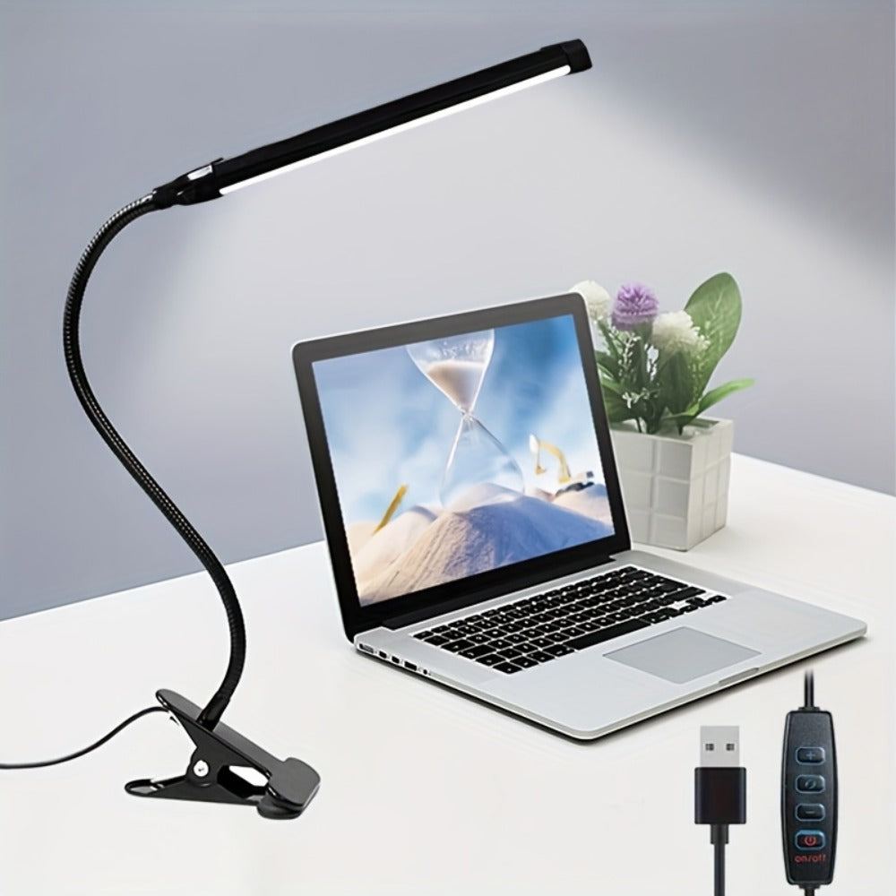 Clip-On LED Desk Lamp with 38cm Light Bar, 40cm Gooseneck, USB Inline Controller and Three Light Colors