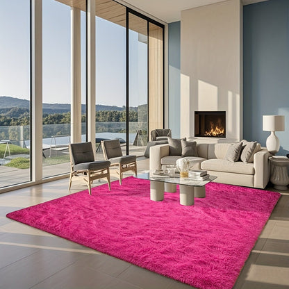Area Rug Fluffy Faux-Fur Shag in Solid, Tie-Dye and Ombre Colors with Six Retained Room Sizes