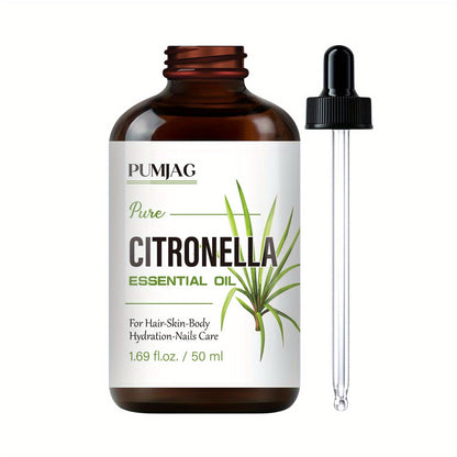 Essential Oil Citronella Non-Alcoholic Formula in 50ml Precision Dropper Bottle for Face, Hair, Nails and Body