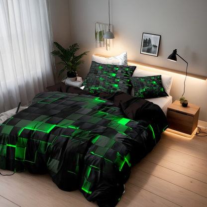 3-Piece Duvet Cover Set with Dimensional Geometric Cube Print, Zipper Closure and Five Color Options