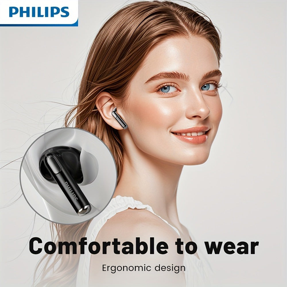 Philips TWS Earbuds Condenser Microphone True Wireless In-Ear Headphones USB-C Charging Case Android Compatible Portable Modern Design Tech Gift Black White