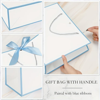 Gift Bag Set Pull-Handle Ribbon Design, 12, 24 or 36 Bags in Five Colorways with 11.8 x 10 x 4 Inch Format