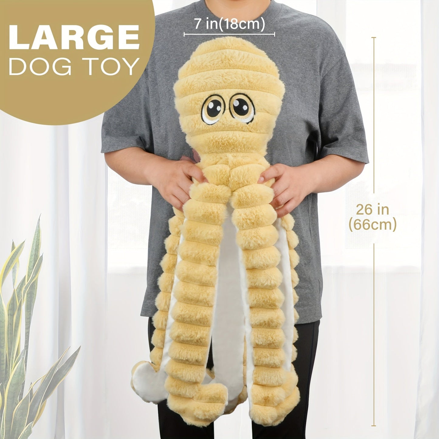 Dog Toy Squeaky Plush Octopus with Textured Tentacles and Six Color Options for Supervised Play