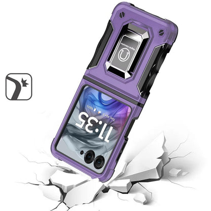 Motorola Razr 2024 Case Defender Metal Magnetic Ring Stand Hybrid Cover – Heavy Duty Shockproof TPU PC Armor with Kickstand & Magnetic Car Mount Compatibility