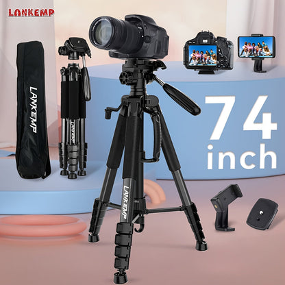 ALEiMON 74-Inch Tripod with Dual Quick Release Plate – Heavy-Duty Aluminum Alloy Camera Stand with Phone Clip & Carry Bag for DSLR, Mirrorless, Projector, Spotting Scope & Webcam