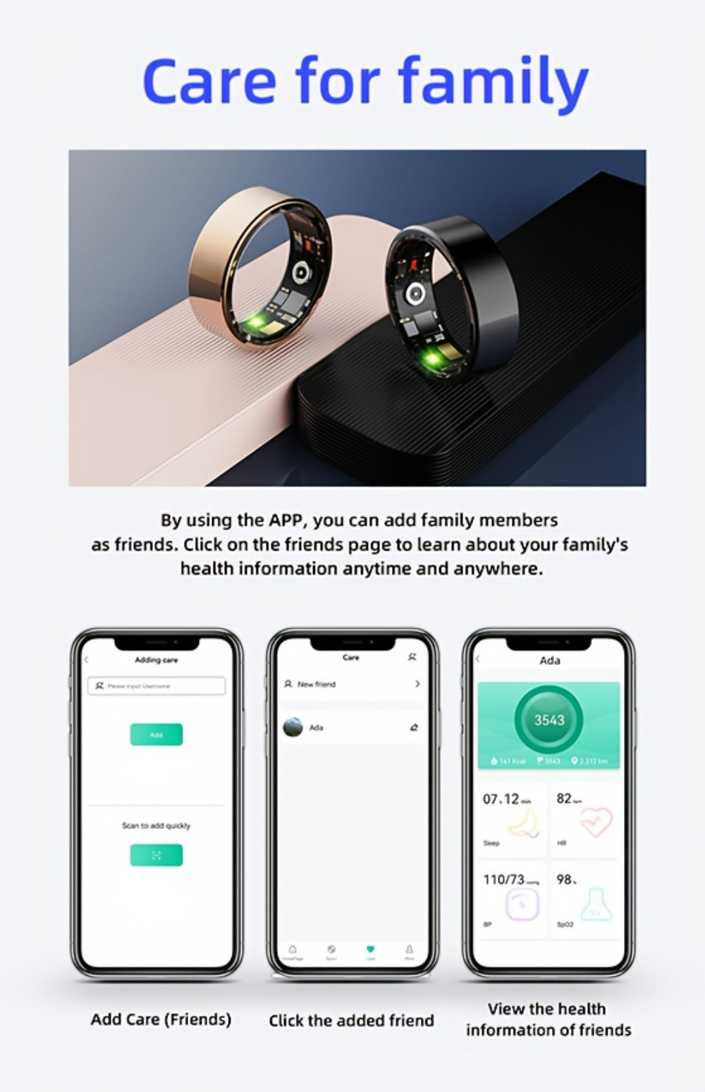Smart Ring Health & Fitness Tracker Titanium – IP68 Waterproof, Sleep Heart Rate Step Calorie Stress Monitor, BLE 5.3 Magnetic Charging, Android iOS Compatible | Men Women Gift | Black Silver