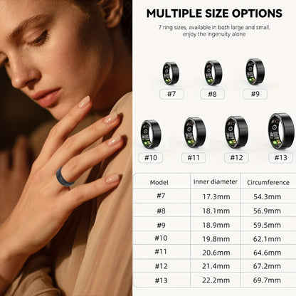 Smart Ring with Charging Case – Bluetooth 6.0 Fitness & Sleep Tracker, Steps, Calories, Remote Camera Control, iOS & Android Compatible, Sizes 7–13, Black Gold Silver
