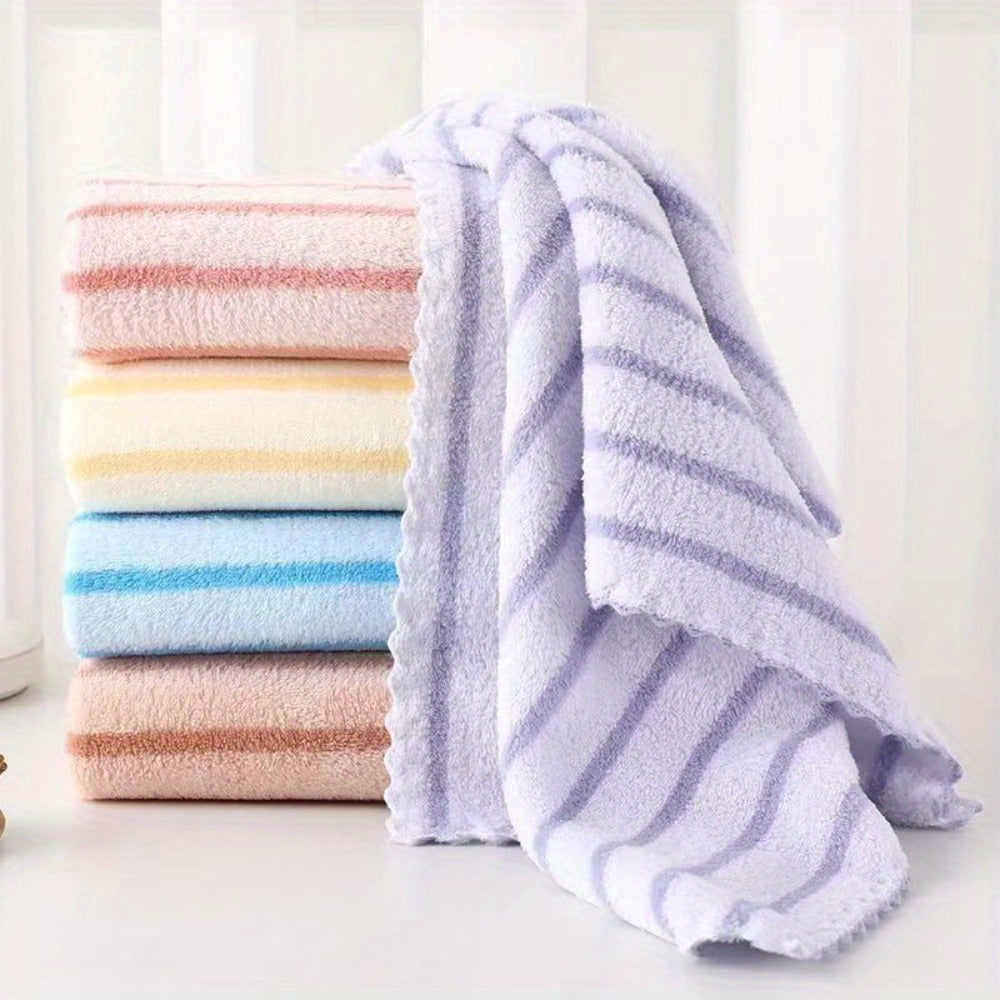 Towel Set 5-Pack 500GSM Coral Fleece Face Towels in Solid, Striped and Five-Color Options for Home and Guest Use