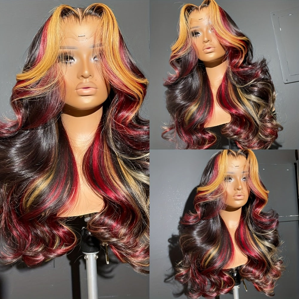Lace Front Wig 28in Body Wave Highlight Style with 13x4 HD Lace, 180% Density, Combs and Strap