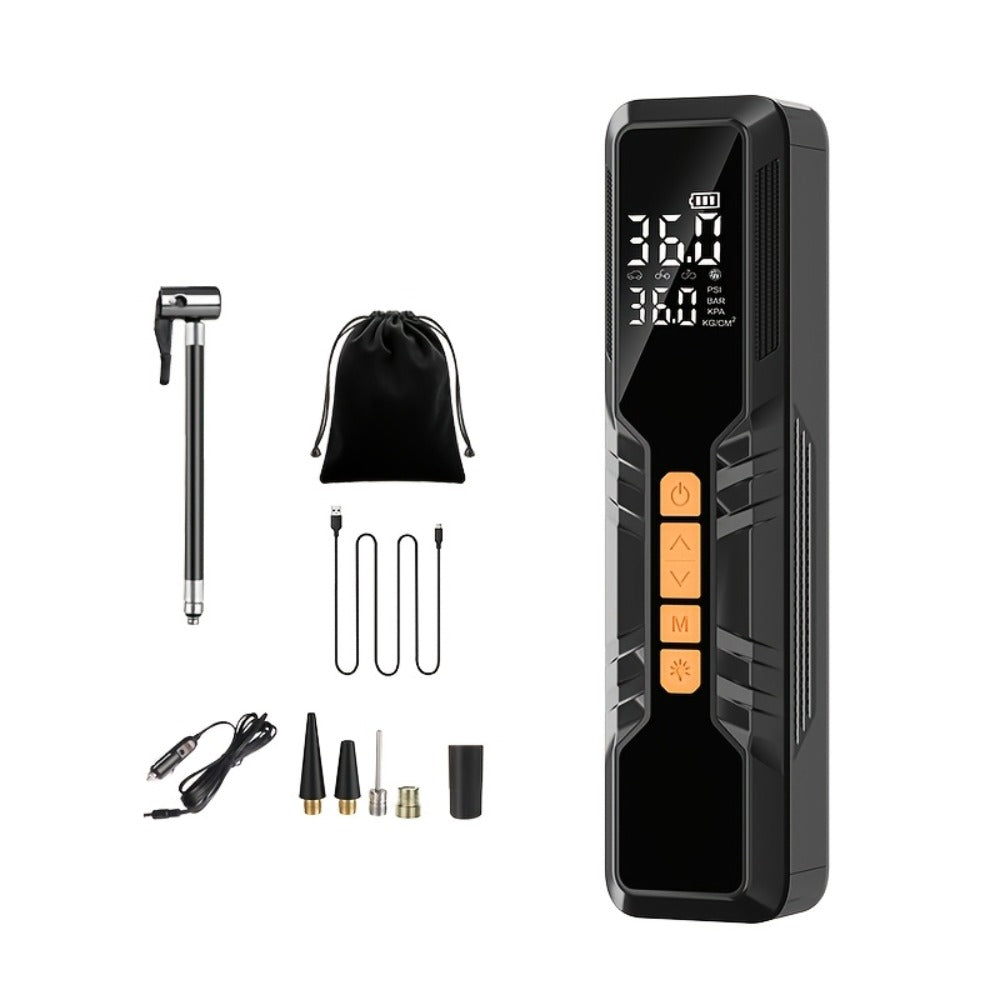 Portable Tire Inflator Wireless Air Compressor with Digital LED Display Auto Pressure Detection USB-C Rechargeable for Car Bicycle Motorcycle Basketball