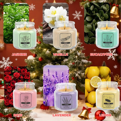Six-Piece Candle Gift Set with 3.5oz Glass Jars, Fitted Lids, Six Fragrances and Coordinated Gift Box