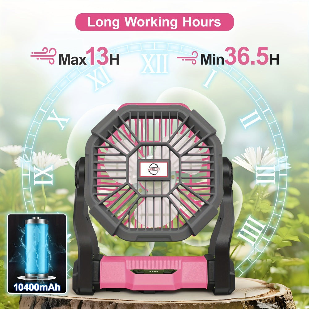 Portable Camping Fan with Hanging Hook, Three-Level Lantern and 12 Color or Style Options Pictured