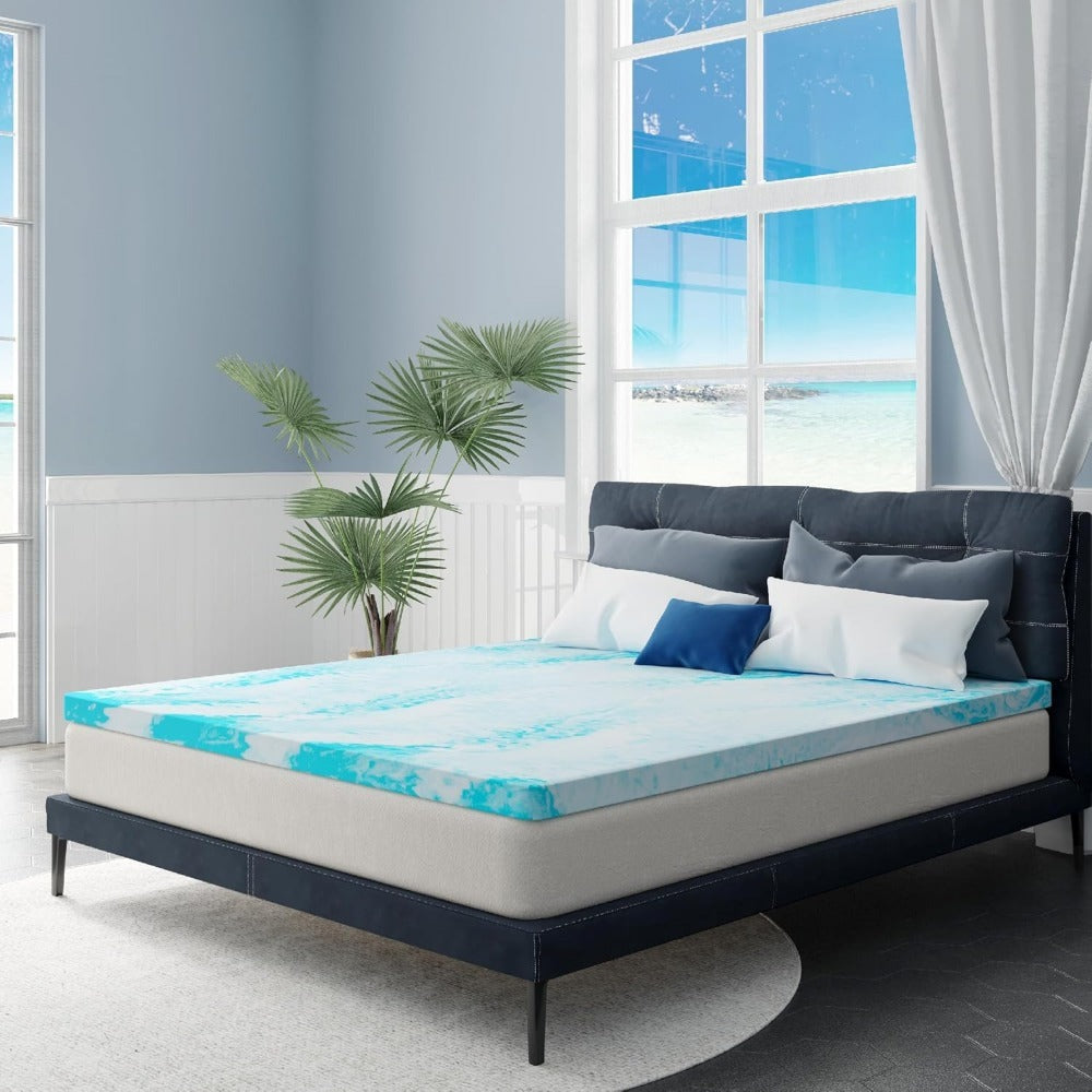 Mattress Topper Cooling-Gel Swirl Foam in 2- or 3-Inch Sizes with Gray Foam Pillow Options