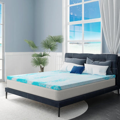 Mattress Topper Cooling-Gel Swirl Foam in 2- or 3-Inch Sizes with Gray Foam Pillow Options