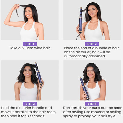 5-in-1 Hot Air Brush Hair Styling Tool with Three Temperature Settings and Five Attachments