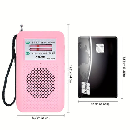 Pocket AM/FM Radio with Manual Tuner, Telescopic Antenna, Wrist Strap and Pink or Black Case