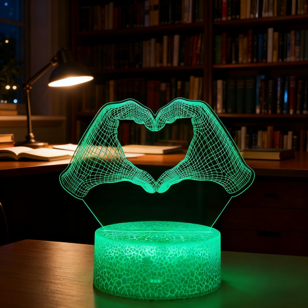 Heart Hands Acrylic LED Night Light with 16 Colors, Touch and Remote Controls and Three Base Styles