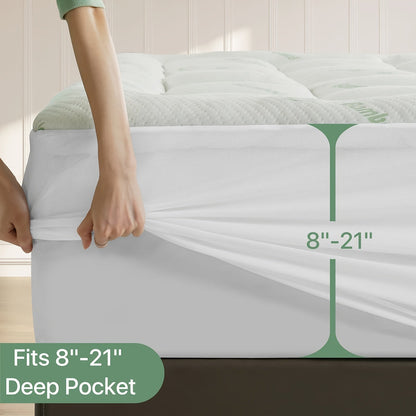Mattress Topper Plush Down-Alternative Pillow Top with Deep-Pocket Skirt and Six Bed Sizes