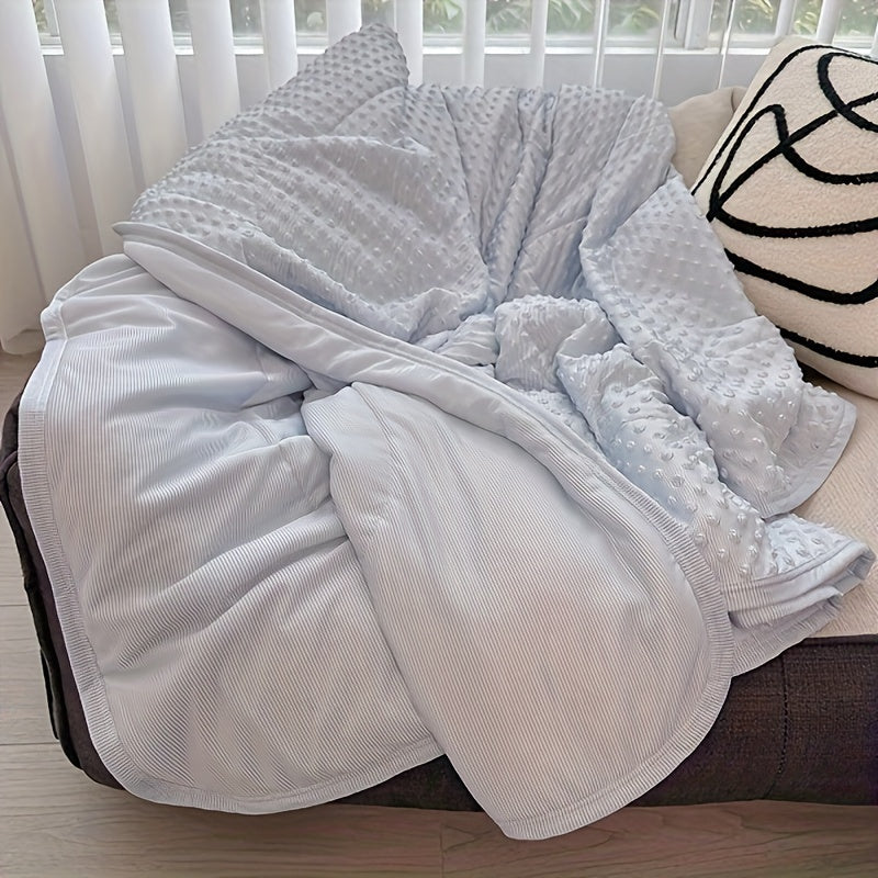 Lightweight Polyester Summer Blanket with Embossed Stripe Design in 15 Color and Size Options for Bed or Travel