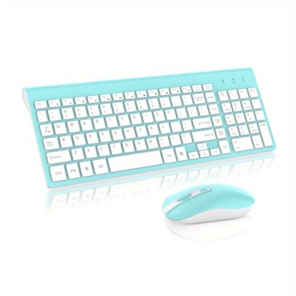 2.4G Wireless Keyboard and Mouse Combo Ultra-Thin Slim Full Size with Numpad Silent Keys Plug and Play USB Nano Receiver for Windows PC Desktop Laptop Home Office Blue Red