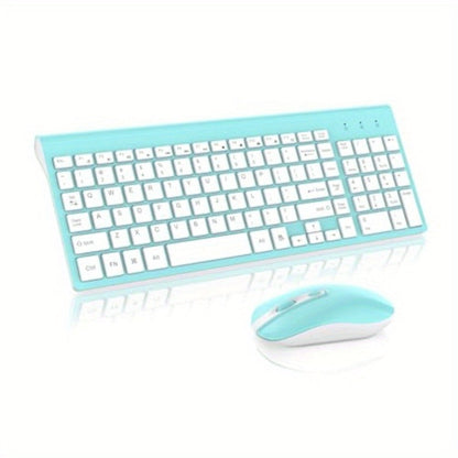2.4G Wireless Keyboard and Mouse Combo Ultra-Thin Slim Full Size with Numpad Silent Keys Plug and Play USB Nano Receiver for Windows PC Desktop Laptop Home Office Blue Red