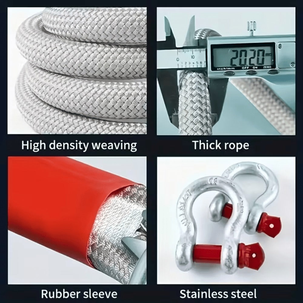 Recovery Tow Strap Heavy Duty - Up to 48000 LBS Break Strength, Kinetic Tow Rope with 2 D-Ring Shackles, Reflective Safety Flag & Storage Bag, for Truck Jeep ATV SUV UTV Off Road