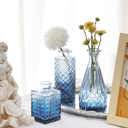 Eighteen-Piece Blue Vintage-Style Glass Bud Vase Set with Assorted 3- to 6-Inch Shapes for Table Displays