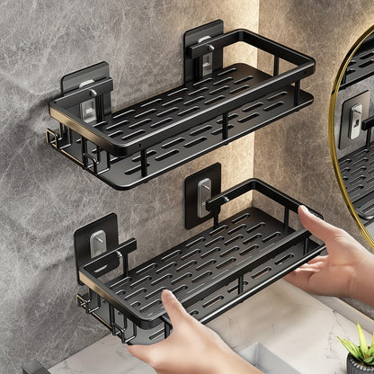 Two-Pack Wall-Mounted Stainless Steel Shower Caddy Set in Black or Silver Checkout Colors for Baths