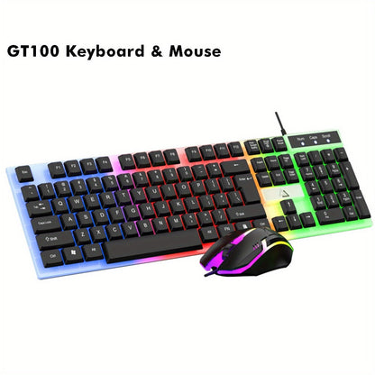 GT100 Full-Size Wired Keyboard and Mouse Set with 104-Key Layout and Black or White Color Options