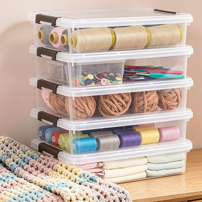 Five-Piece Clear Storage Box Set with Latching Lids, Stackable Low-Profile Design and 13.58-Inch Length