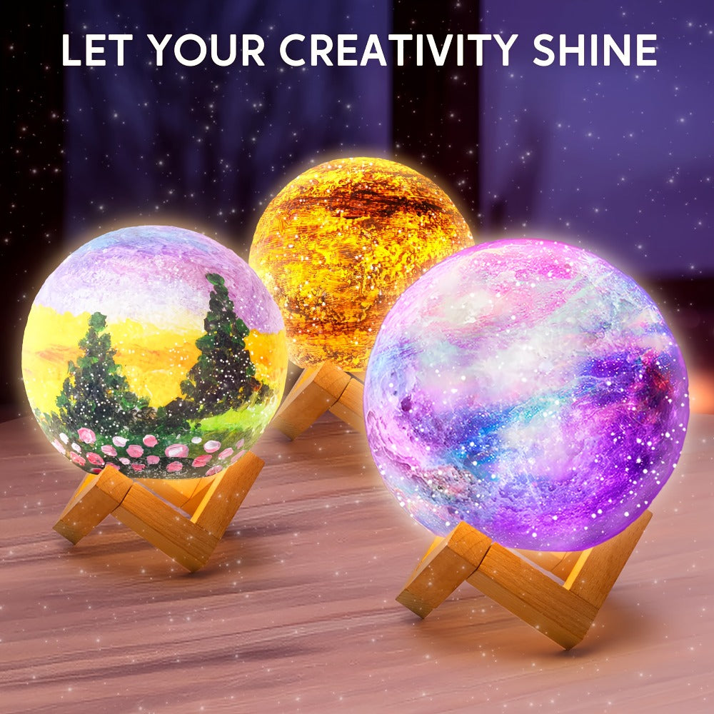 Paint-Your-Own Moon Lamp Craft Kit with 12 Colors, Four Metallic Paints, Two Brushes and Wooden Stand