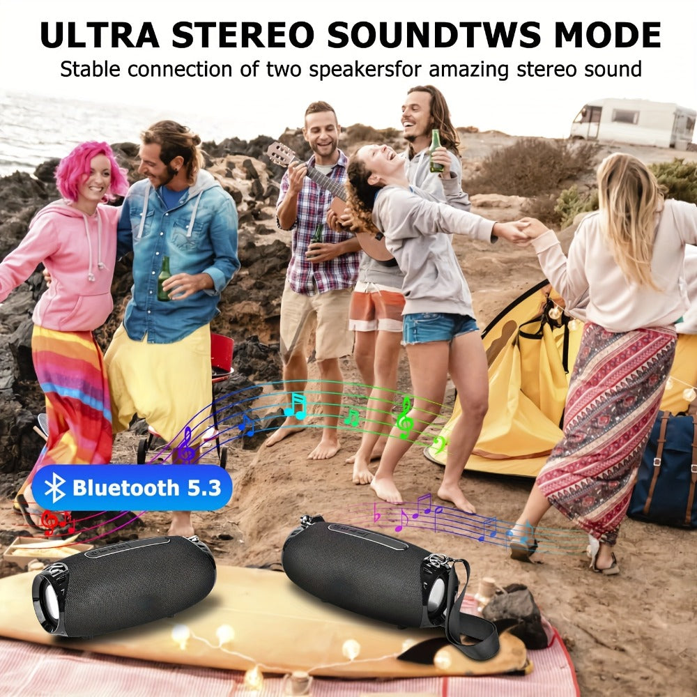 Portable Outdoor Bluetooth Speaker Wireless Stereo with 10-Hour Playtime, Loud Bass, Surround Sound for Parties, Travel, Camping & Beach — Waterproof Design for Indoor & Outdoor Use