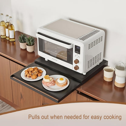 Pull-Out Microwave Stand with Metal Countertop Shelf, 15.4-24.4-Inch Extension and Black or White One- or Two-Piece Sets