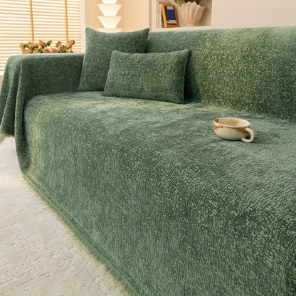Sofa Cover 300 GSM Solid Chenille Throw with Fringe in Four Colors and Sizes from Single Seat to 71 x 150 Inches