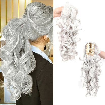 16-Inch Curly Claw Clip Ponytail Extension in Five Brown, Golden and Light Gray Color Options