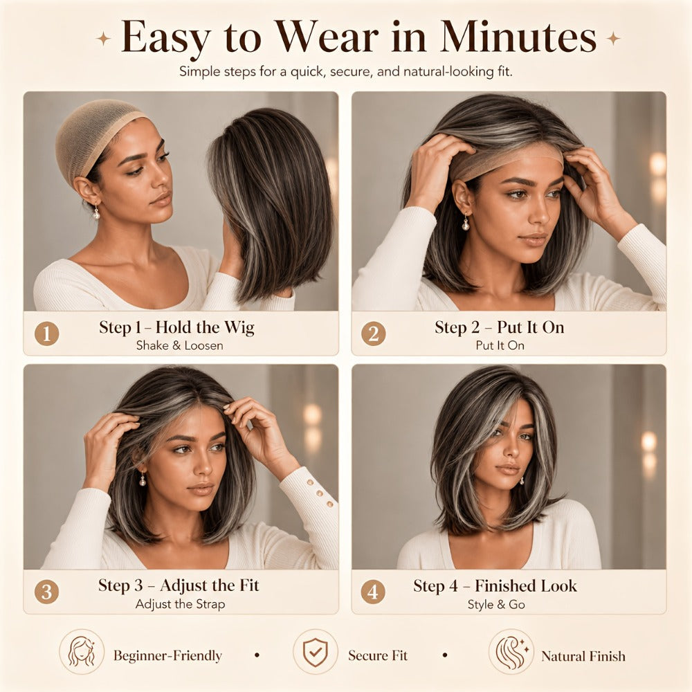 U Part Lace Front Bob Wig 4x1 Glueless Rose Net Cap Middle Part Natural Hairline Synthetic Wig for Women 14 Inch Brown Highlights Milky White Black Pink