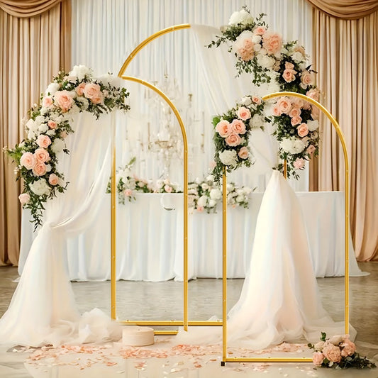 3-Pack Golden Metal Photo Backdrop Arch Set (7.2/6.6/6ft) | Wedding Ceremony Party Frame for Birthday, Graduation, Photography Background Decor, Halloween, Thanksgiving & Christmas Gift